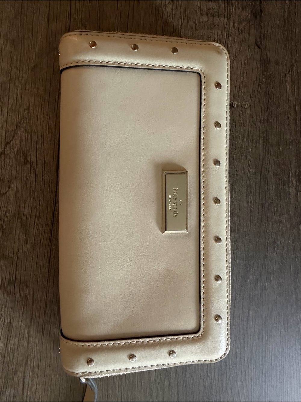 kate spade Cream Studded Continental Zip Wallet